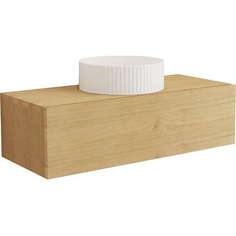 Mobile bagno sospeso in legno di mindi con lavabo da appoggio scanalato in ceramica 95 cm - TIDORE (1/4)