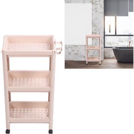 Étagère de rangement beige sur pied pour salle de bain, étagère de rangement étroite pour salle de bain, à trois niveaux (1/5)