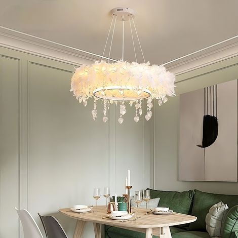 White Double Layer Feather LED Pendant Light with Crystals (1/5)