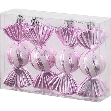 4 Pièces Noël bonbon décorations paillettes suspendu bonbon décorations aux couleurs vives bonbon pendentif pour le sapin de Noël décoration de fête,Rose (1/5)