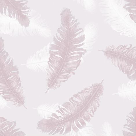 Feather Print Wallpaper Soft Pink Metallic Effect Feature Wall Living Room (1/4)