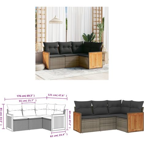 Salon de jardin 4 pcs avec coussins gris résine tressée - Ensemble Salon De Jardin - Meuble Extérieur - Résine Tressée - Rotin Synthétique - Mobilier De Jardin - Home & Living (1/3)