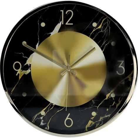 Marmoreffekt Plastikuhr in Gold und Schwarz, rund, ø30,5 cm (1/2)