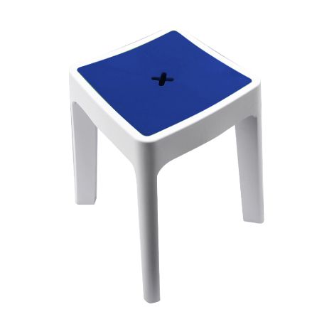Tabouret de rangement Metaform mode'le Keope Blanc/Bleu 34 x 40 h x 34 cm en re'sines thermoplastiques pour salle de bain Bianco/Blu