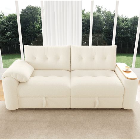 Modulares Sofa 207,5x80x87 cm aus Plüschstoff Beige mit Stauraum für kleines Wohnzimmer (1/5)