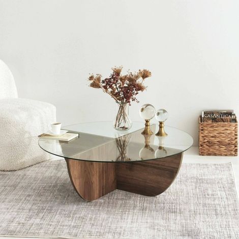 Dmora - Wohnzimmertisch Dpere, Niedriger Wohnzimmertisch, Kaffeeregal, Couchtisch für Sofa, 90x90h30 cm, Nussbaum (1/5)