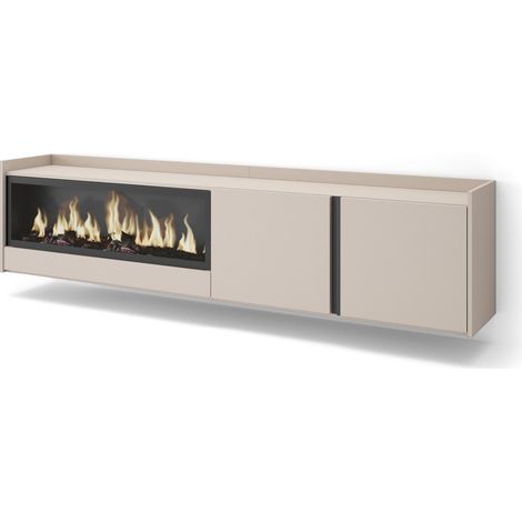 Skraut Home - TV-Schrank, Lowboard, für Wohnzimmer und Esszimmer, 212x35x50cm, Für TV-Geräte bis zu 80", Elektrokamin XXL, Hängend, Moderner Stil, Beige (1/5)