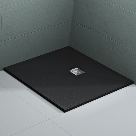 Mai & Mai Receveur de Douche Antidérapant Bac à Douche Gris Noir Mat en Résine Marbre Artificielle 100x100x3cm Carré Géo9 avec Bonde AL06 (1/5)