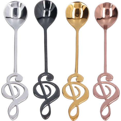 Cuillère À Café En Acier Inoxydable - 15,2 X 2,5 Cm - Rose Or Or Argent Noir - Lot De 4 (1/5)