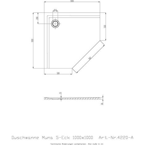 Hoesch MUNA plato de ducha pentagonal ultraplano 1000x1000x30mm blanco