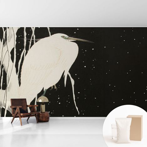 Tapete Vliestapete mit Kleber modern Wohnzimmer - Wanddeko Schlafzimmer - Tapete mit Motiv Wintervogel 416x254 cm (1/5)