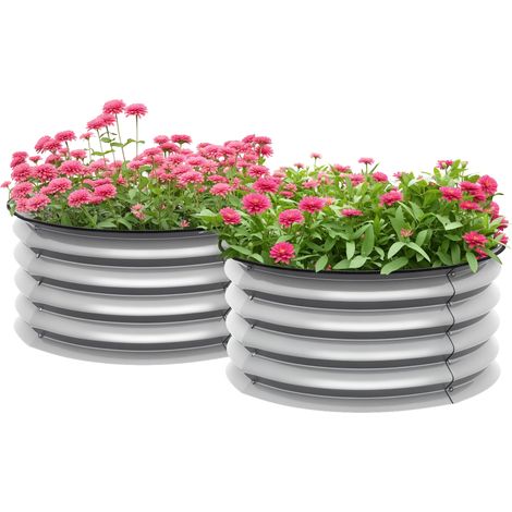 Lot de 2 bacs à fleurs surélevés modulaires, sans fond, Ø60 x 30 cm, argenté