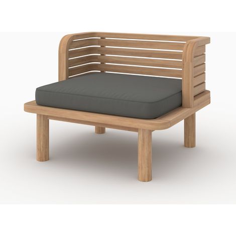 Sillón de jardín Kilda en teca maciza y cojín gris