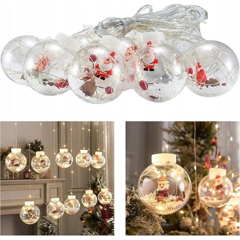 Weihnachts-Gardinengirlande für Fenster, Kugeln, Weihnachtsmann, 3 m + Fernbedienung (1/5)