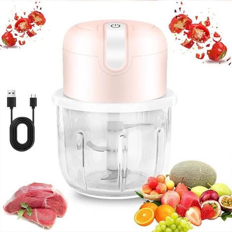 Mini hachoir de cuisine électrique avec port USB 250 ml Batterie rechargeable avec lame en acier inoxydable pour hacher, couper et h (1/4)