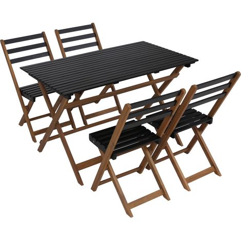 [NEUWERTIG] Garnitur HHG-065, Sitzgruppe Lounge-Set Garten 4x Stuhl Tisch, Akazie Holz klappbar natur-schwarz