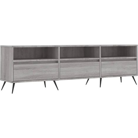 Mueble de TV moderno con 6 compartimentos de almacenamiento 150 x 30 x 44 cm madera de ingeniería gris 020048970 (1/5)