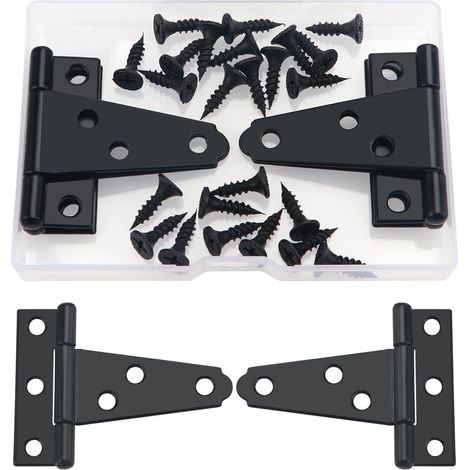 4 Pièces 44mm Charnières en T, Charnières de Porte de Grange Détachées, pour Portes, Fenêtres, Abris de Jardin, Clôtures Extérieures, Noir (1/5)