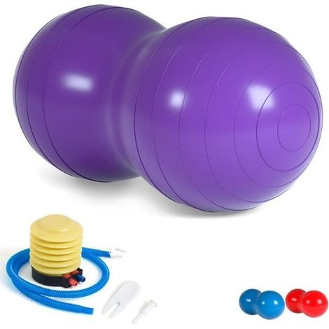 Ballon de yoga, 90 x 45 cm, avec pompe, adapté à la salle de sport, violet (1/5)