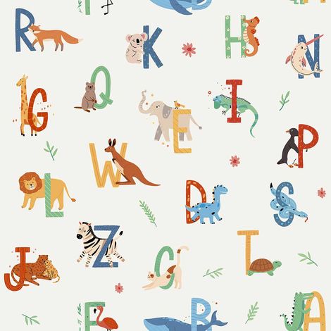 Papier peint alphabet animaux colorés enfant (1/2)