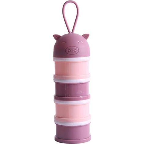 Dispensador de leche en polvo, recipiente portátil de 4 capas para comida de bebé, caja de almacenamiento de leche en polvo para bebés sin BPA (rosa) (1/5)