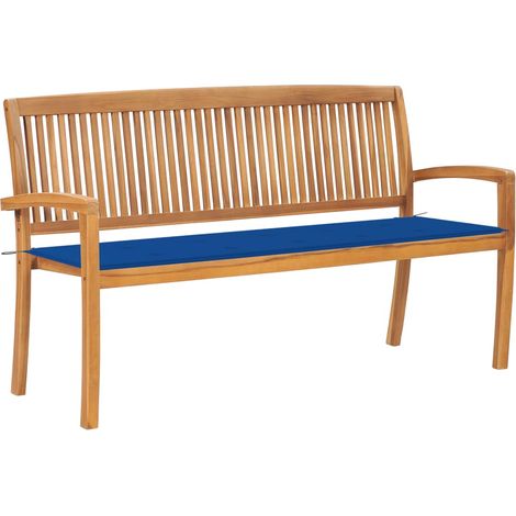 Stapelbare Gartenbank mit Auflage 159 cm Massivholz Teak