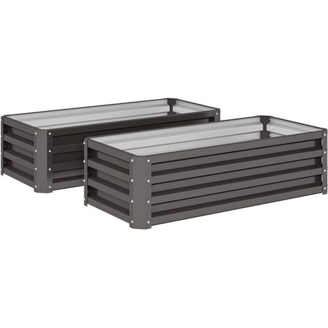 Lot de 2 jardinières surélevées en acier avec fond ouvert, 110x50x30 cm, gris foncé (1/5)