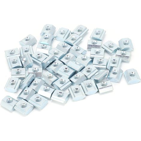 Écrou coulissant M3 type 20, norme européenne, lot de 50 pièces, filetage standard, acier robuste, usage universel pour assemblages modulaires. (1/5)