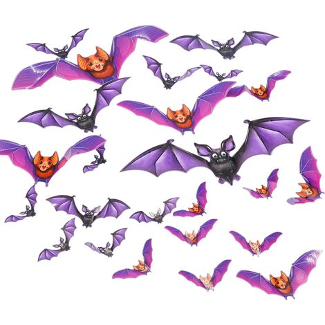 24 realistische und gruselige 3D-Fledermaus-Aufkleber für Halloween – ideal für Wände, Badezimmer, Wohnräume, Dekoration und Halloween-Partys. (1/3)