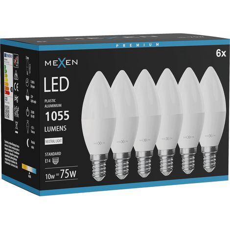 Mexen Nova 6x Ampoule LED E14, C37, 10W, Neutre - 4000K, 1055 lm - L102-E14-1040-01x06 (1/3)