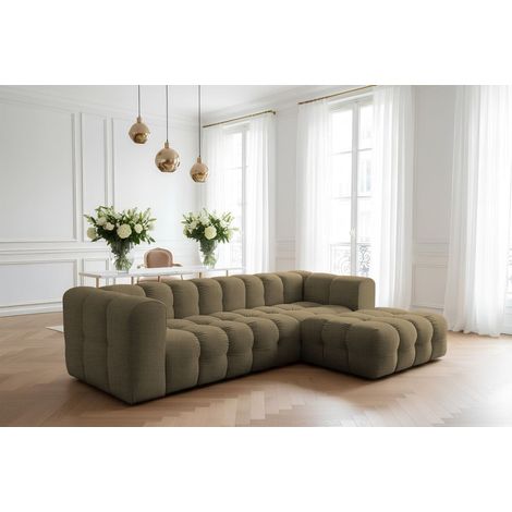 Ecksofa Designersofa SOLVIE in Stoff Moly Moosgrün Ottomane Rechts (1/3)