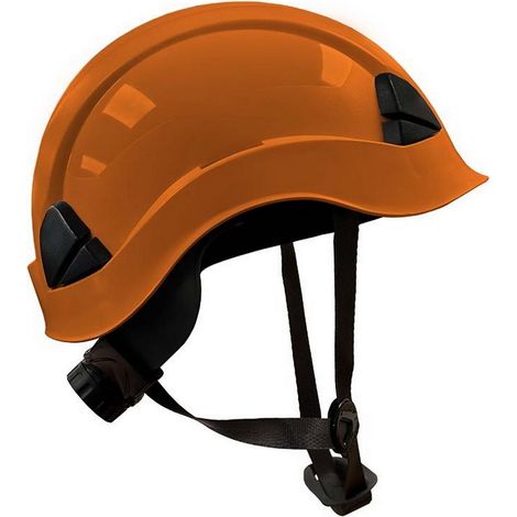 Casco naranja con barboquejo