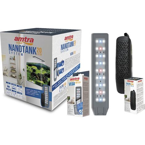 Aquarium en verre avec coins avant arrondis Système Nanoctank cube 20 complet avec lumière LED et filtre