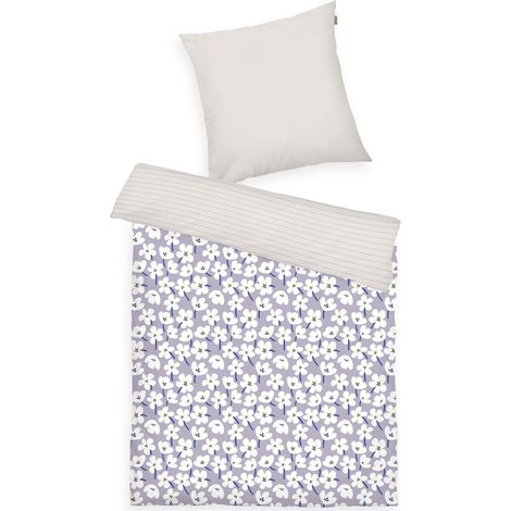 Housse de Couette, 70x90 + 140x200 cm, 100% Coton/renforcé, Motif Réversible et Fermeture Eclair Colorée, Fresh Flowers Violet, Blanc (Soft Lilac (1/5)