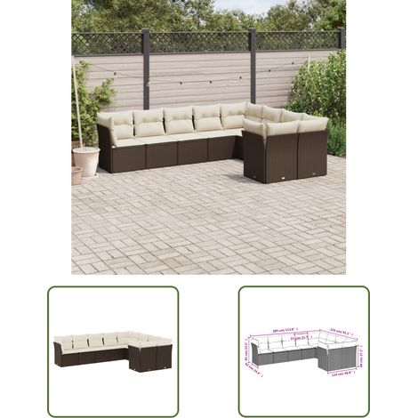 The Living Store 9-tlg. Garten-Sofagarnitur mit Kissen Braun Poly Rattan - Gartensorganisation - Gartenmöbelset - Outdoor Möbel - Lounge Set - Rattan Sofa
