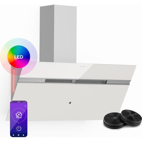 Klarstein Alina Hotte Aspirante - 90 cm Hotte Décorative, 690 m³/h, Classe A++, Éclairage LED, Silencieuse 52 dB, Mode Évacuation & Recirculation, Commande Tactile, Blanche