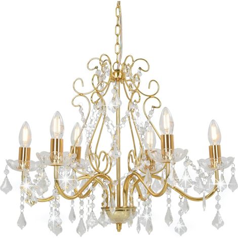 vidaXL Lampadario con Perline di Cristallo Dorato Tondo 6 E14 (1/6)