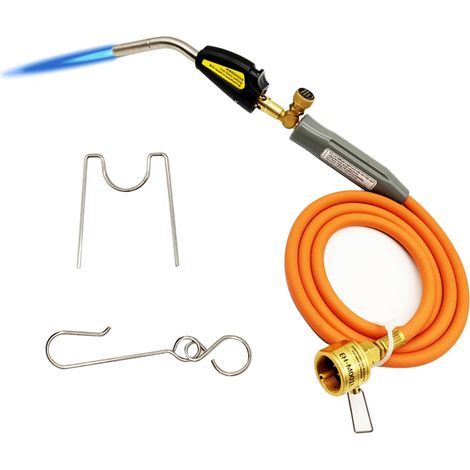 Torche à gaz, torche au propane avec tube de 1,5 m et soupape de flamme réglable, embout en laiton, interface CGA600 pour soudage, allumage, barbecue