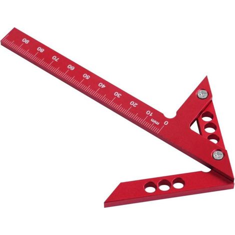 Zentrierstift aus Aluminiumlegierung. Kreismittelpunkt bestimmen. Linie zeichnen. Winkelmesser. Mittellinie. Senkrechte Linie. 45°-Winkel. Holz. Maßband.