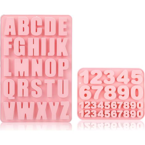 Moules à Lettres en Silicone, A-Z Moule Silicone Alphabet, Moules de silicone réutilisables, pour chocolat, bonbons, décoration de gâteau d'anniversaire (rose) (1/5)