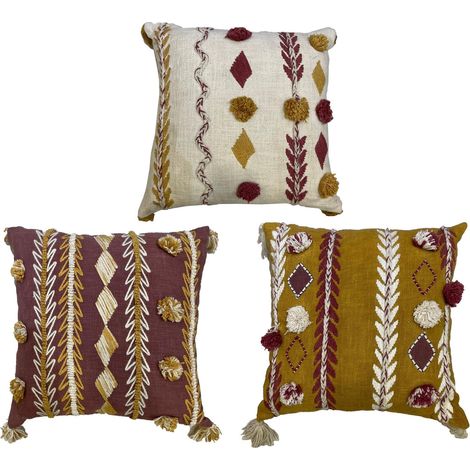 Kissen dkd home decor 40 x 15 x 40 cm white maroon mustard (3 Stück)