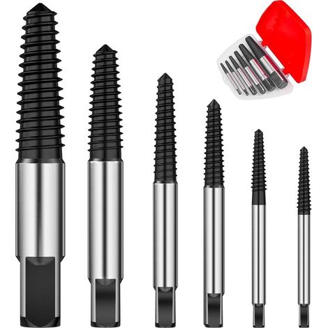 6 Pièces Extracteur de Vis Cassée, Tourne a Gauche Extracteurs de Boulon, Tournevis à Gauche, Jeu D'extracteurs de Vis Goujons de 4-15mm pour Desserrer et Enlever les Vis Bloquées ou Cassées (1/5)
