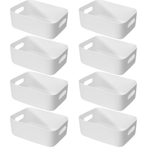 Set di 8 scatole portaoggetti in plastica bianca - 30 x 20 x 12 cm (1/5)
