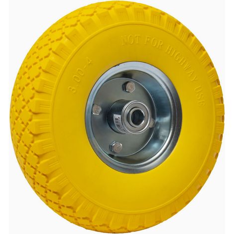 Werka Pro – Roue increvable jaune 260 mm – Largeur 85 mm – Alésage 16 mm – Jante métallique galvanisée – Pour chariots et brouettes