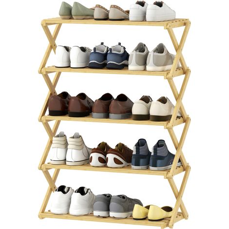 HOMCOM Mobile Scarpiera Pieghevole a 5 Livelli in Bambù 60x29x88 cm