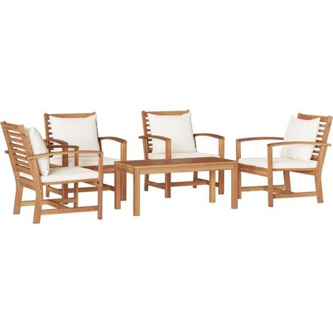 Ensemble de canapé de jardin cinq pièces, en teck massif naturel. (1/5)