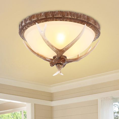 Plafonnier rétro en Bois de cerf, plafonnier Rond en résine de 42cm, plafonniers pour Salon, Lampes de Couloir d'allée de Porche de Chambre à Coucher (1/5)
