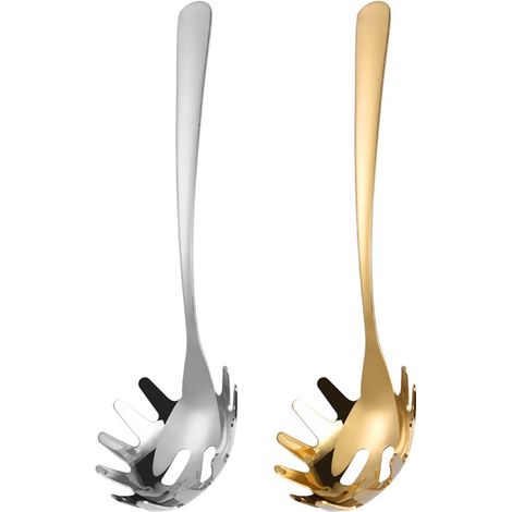 cucharas para pasta con lengüetas，Cuchara para espaguetis de acero inoxidable de 26 cm，colador de pasta duradero (1/5)