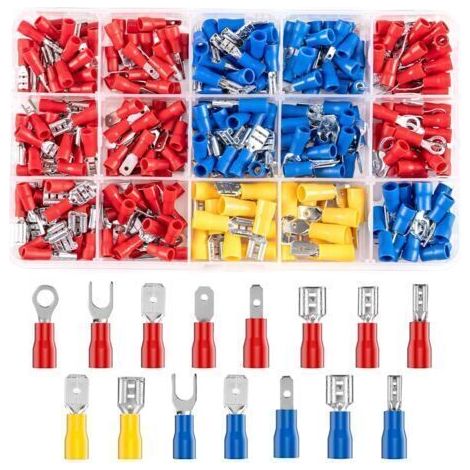 Kit de 280 pièces cosses électriques à sertir – 15 types avec douilles isolantes – Connecteurs mâles/femelles pour câbles 0,5-6mm²