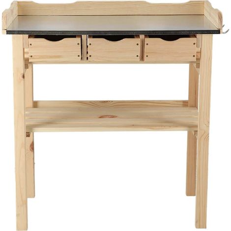 Esschert Design – Table de rempotage à 3 tiroirs naturelle – Bois de pin et tôle galvanisée, L 80,1 x P 37,9 x H 82,1 cm (1/5)